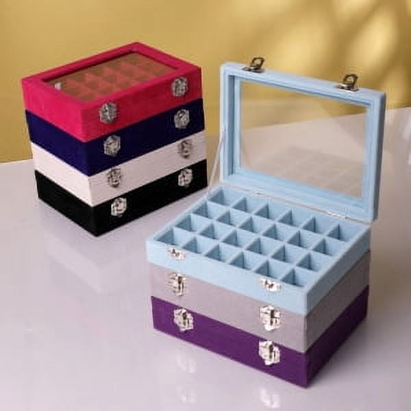 Caja de franela para 24 pendientes y joyas, caja de exhibición con tapa, caja transparente para anillos, caja para decoración de uñas, caja para guardar pendientes y joyas