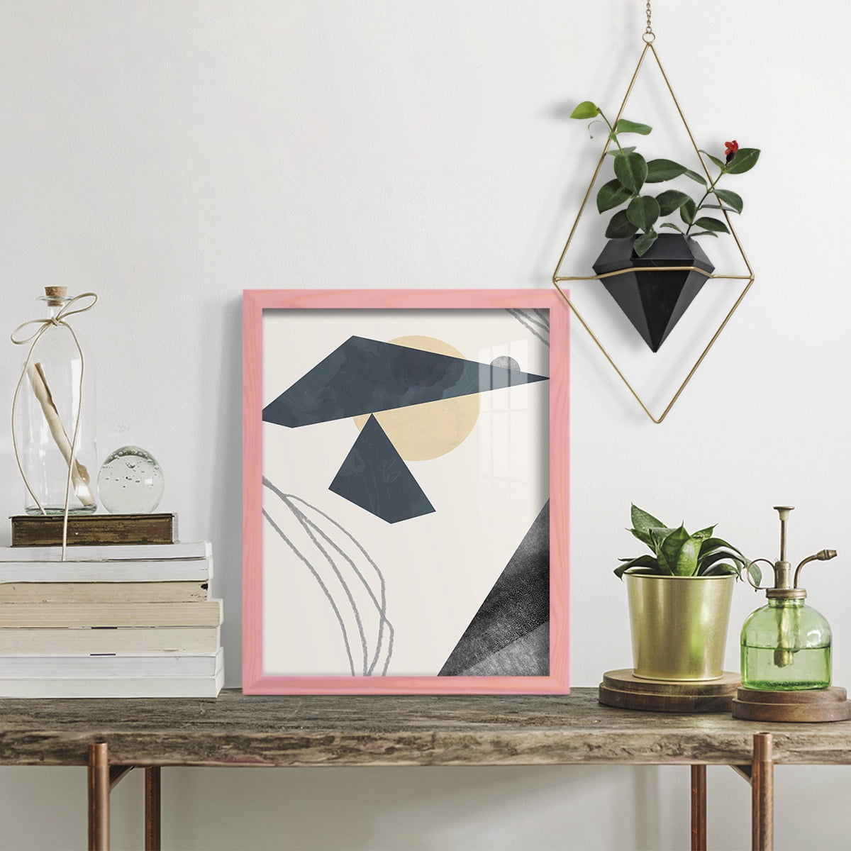 Diamond Slate IV - Framed Print w/glass - Sunset Pink