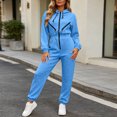 thumbnail image 6 of Women Solid Hooded Long Sleeve Jumpsuit, Full Zip Up Casual Jogger Jumpsuit for Winter Daily Casual Wear Blue XL(XL), 6 of 7