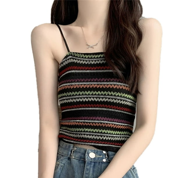 Camiseta Informal Sin Mangas De Punto A Rayas Para Mujer, Moderna Y De