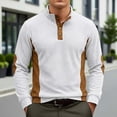 thumbnail image 2 of Corduroy Polo Shirts for Men Spring Fall Casual Long Sleeve Stand Collar Color Block Work Shirts, 2 of 4