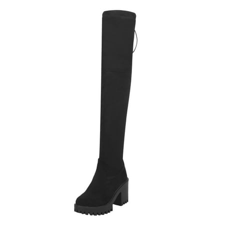 

Tangnade Ladies daily all-match casual shoes Fashion Women s Shoes Breathable Solid Round Toe Chunky High Heels Thigh Boots Black 39