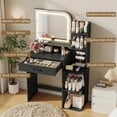 thumbnail image 5 of NEORIVER 32" Makeup Vanity Desk with Mirror and Lights, 3 Lighting Colors, 5 Storage Shelves & Large Drawer, Pink Vanity Set for Bedroom, Girls and Women, 5 of 9