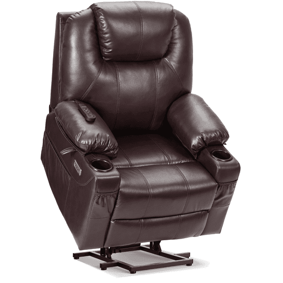 Sino Luban Dual Motor Power Lift Recliner Chair for Elderly with Massage and Heat, Electric Lift Chair for Adults with Extended Footrest, USB A&C, 2 Cup Holders (T6013-Faux Leather,Dark Brown,Medium)