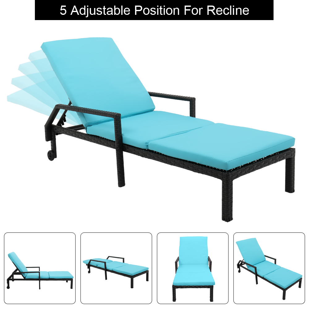Patio Lounge Chair, Outdoor Rattan Chaise Chair with Wheels, Wicker Recliner with Cushioned Seating, Adjustable 5-Position Recliner, PE Rattan Lounger for Outdoor Patio Beach Pool Backyard, SS705 - image 4 of 9
