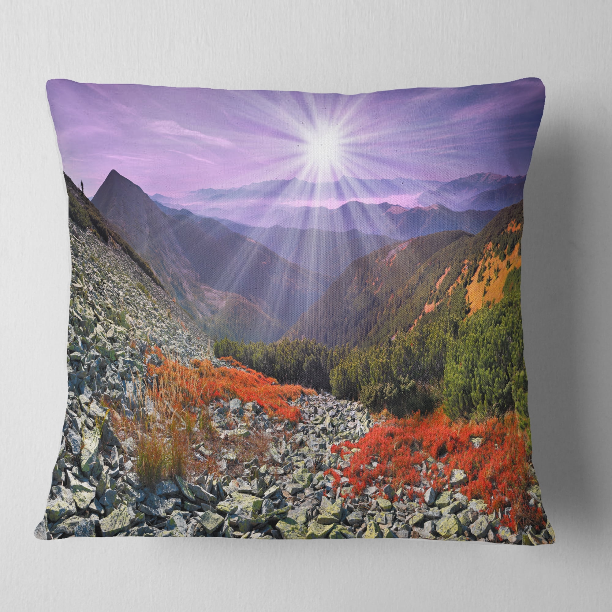 Designart Rocky and Colorful Carpathian - Landscape Photo Throw Pillow - 16x16
