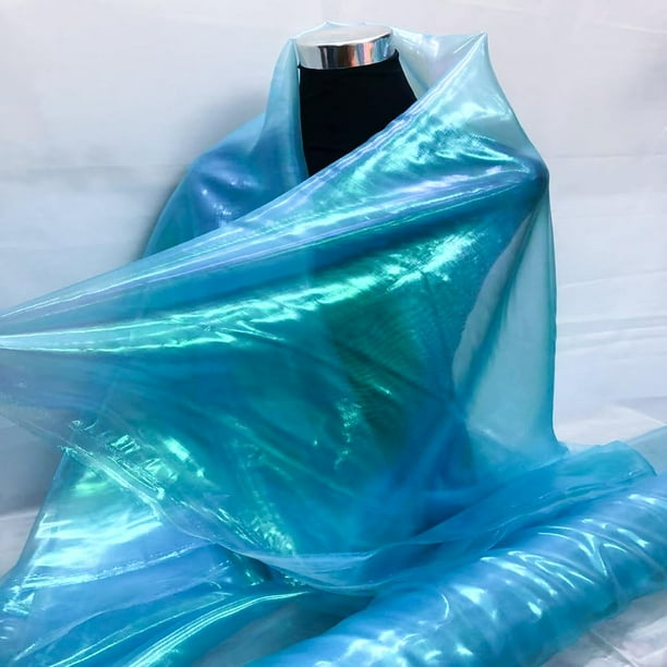 Tela de organza Qidekjjt azul cielo iridiscente de 10 m x 150 cm