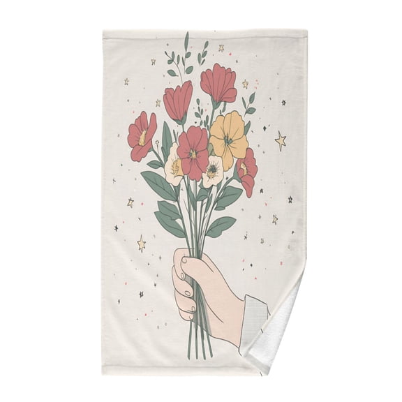 Yayeee 100% Cotton Hand Towels for Bathroom 16" x 28" Soft Absorbent Kitchen Towel, Beige Cute Flower