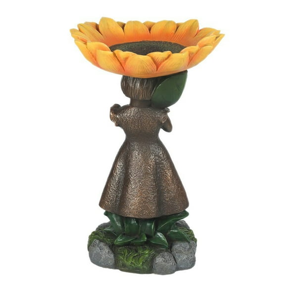 yulier Clearance Sunflower Bird Bath Garden Decor Bird Feeder Resin Birdbath Animal Statue Cute Little Girl Sculpture Ornament Outdoor Garden Yard Patio Decor