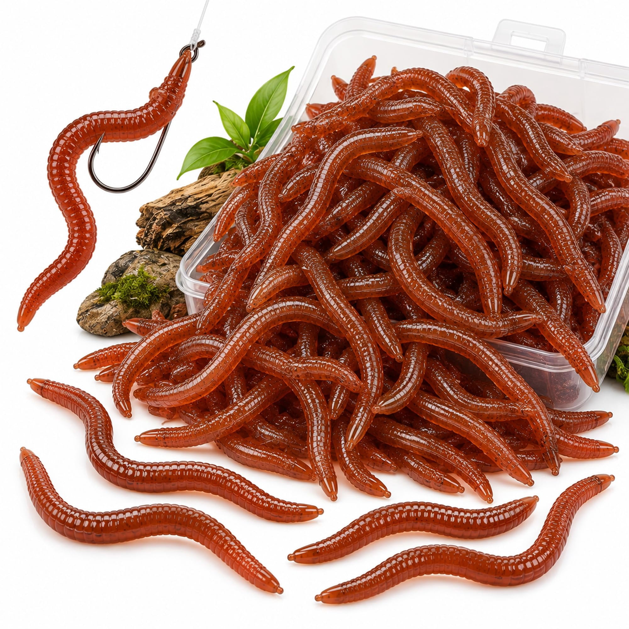 Simulation Earthworm Soft Fishing Lures Artificial Worm Bait for Bass Fishing Lifelike Earthworm Soft Bait with Flexible Ribbed Body for Freshwater & Saltwater