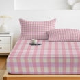 thumbnail image 6 of Twin Sze Fitted Sheet Set - Pink 2 Piece Bedding Sets 16" Deep Pocket Fitted Sheet with 1 Pillowcase, Grid Checkered Plaid Gingham Lattice Trellis Brushed Microfiber Hotel Luxury Bed Sheets, 6 of 9