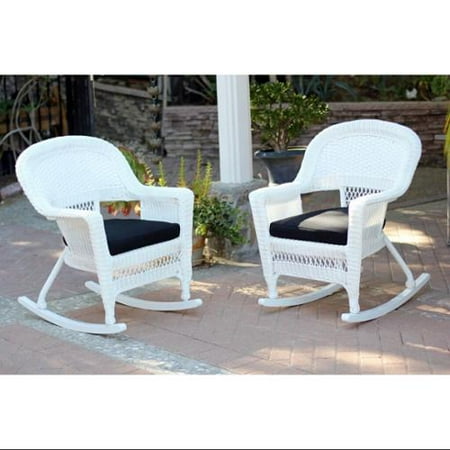2 Piece Ariel White Resin Wicker Patio Rocker Chairs