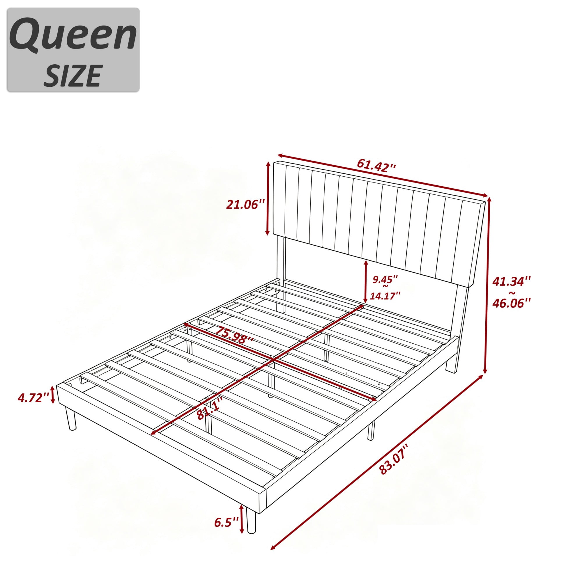 BSHTI Queen Size Velvet Platform Bed Frame with Adjustable Upholstered Headboard, Wood Slats, No Box Spring Needed for Bedroom（Black）