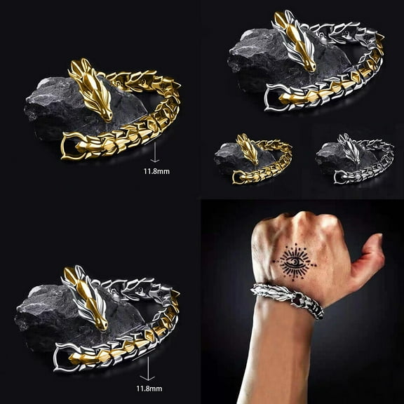 US Biker Rock Vintage Stainless Steel Link Dragon Scale Bangle Polished Bracelet
