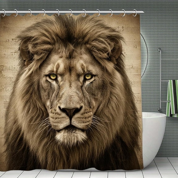 Lion Wildlife Print Shower Curtain,Modern Fabric Waterproof Shower Curtain Set with Hooks 70.8×70.8Inch (180×180cm)