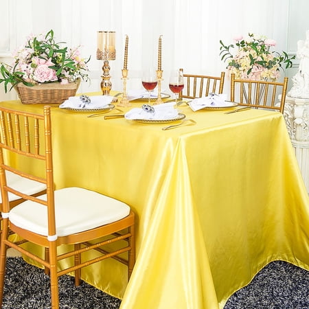 Wedding Linens Inc. 90" x 132" Satin Seamless Rectangular Table Cover Linen Tablecloth - Canary Yellow
