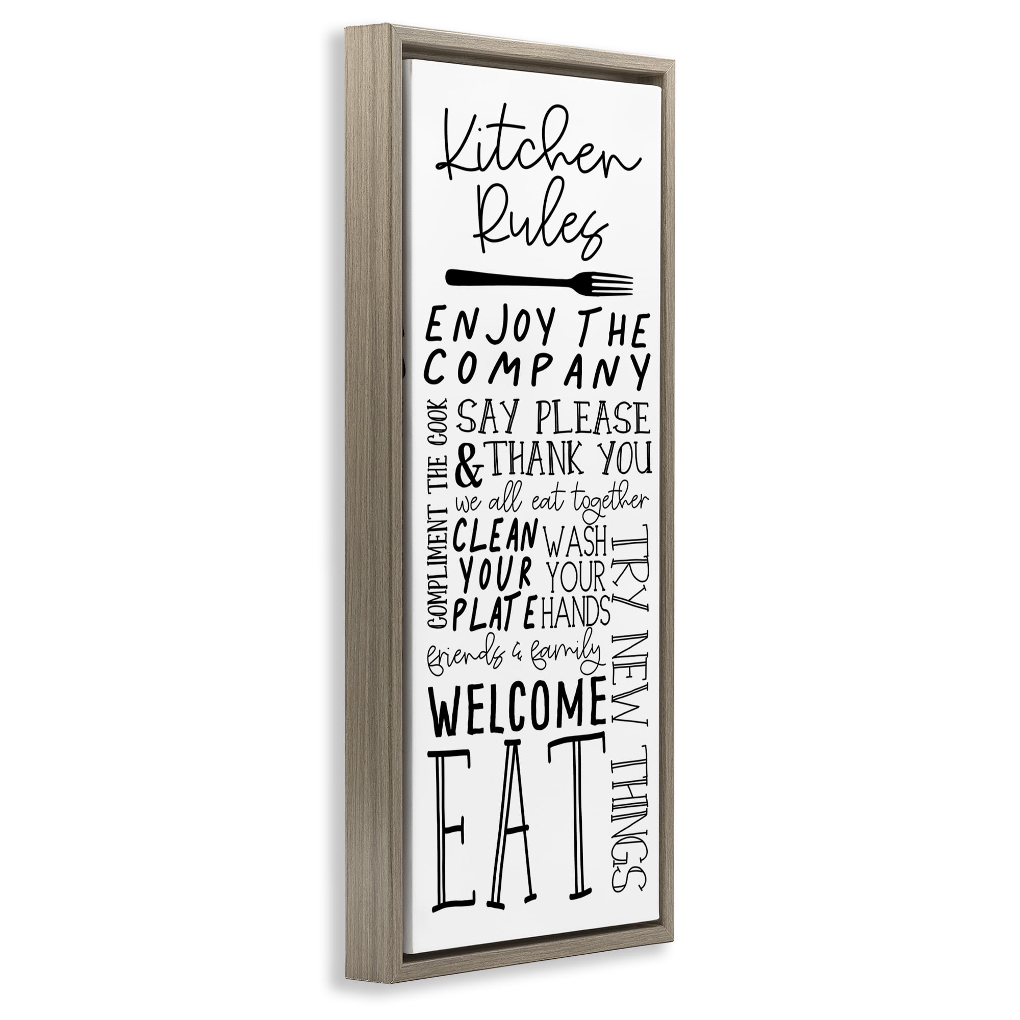 Stupell Industries Kitchen Rules Typography Food & Beverage Painting Brown Floater Framed Canvas Art Print Wall Art, 11 x 25