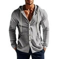 thumbnail image 2 of WRKEKC Hoodies for Men, Men's Long Sleeve Shirts, Men's Linen Trendy Casual Solid Color Button-Up Hooded Long Sleeve Shirts with Pocket, 2 of 10