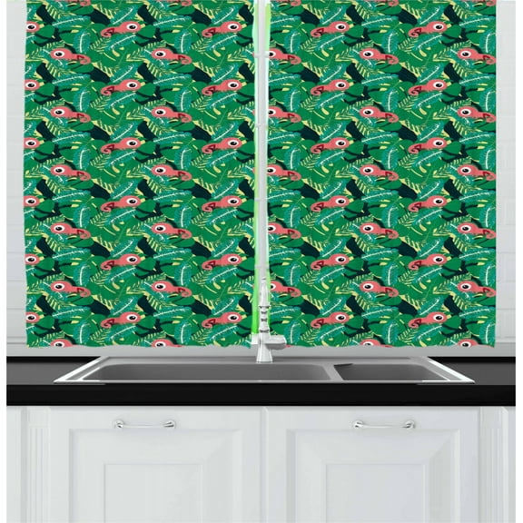 Ambesonne Island Kitchen Curtains, Tropical Chameleons, 55"x39", Multicolor