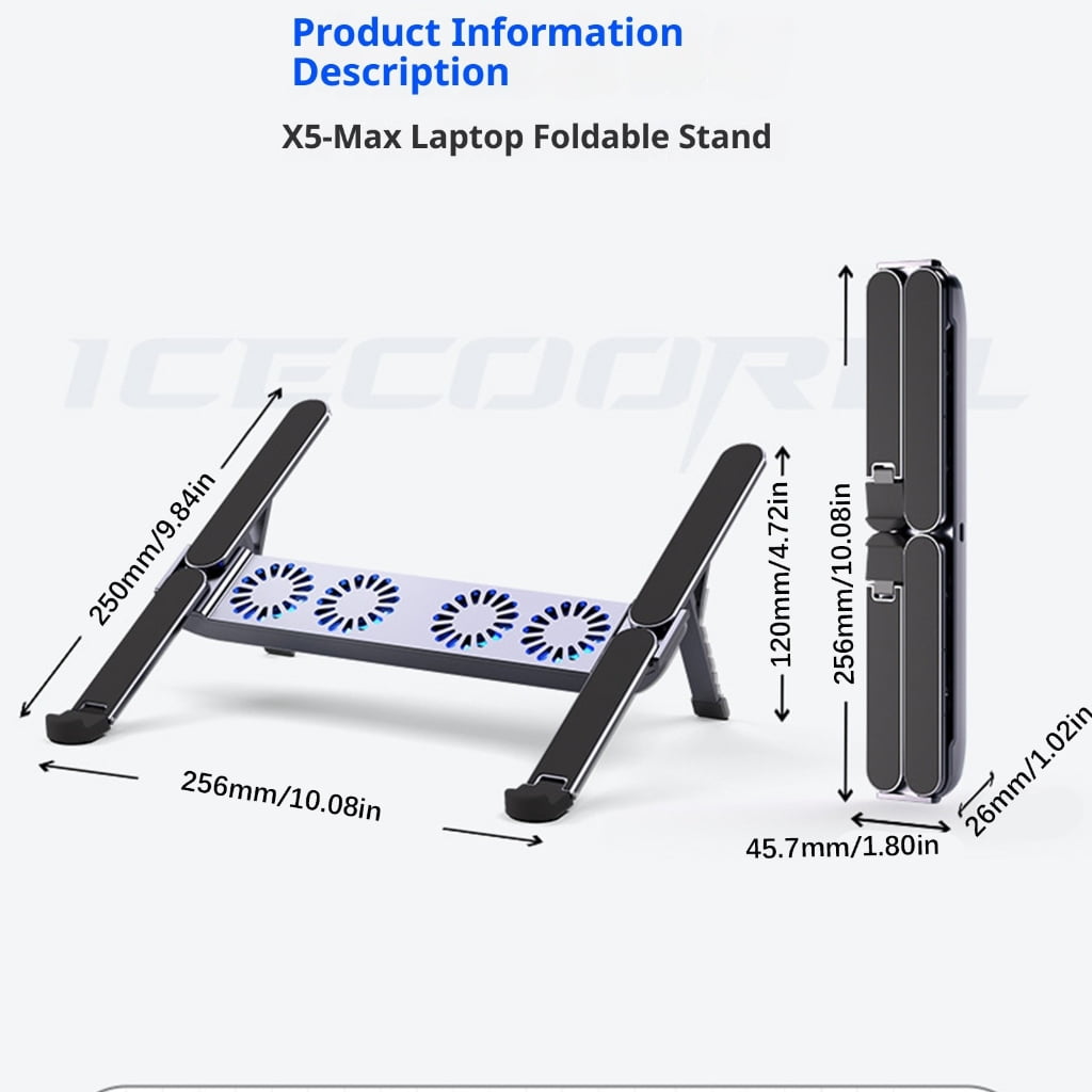 Quiet Aluminum Laptop Coolers Foldable Design Multiple Angled Stand For Tablets 10-17inch Portable Cooling System