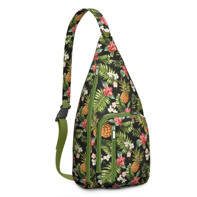 Tropical Pineapple Backpack - Golden Fruit & Flowers Print, Fashionable Multi-Functional Travel Pack