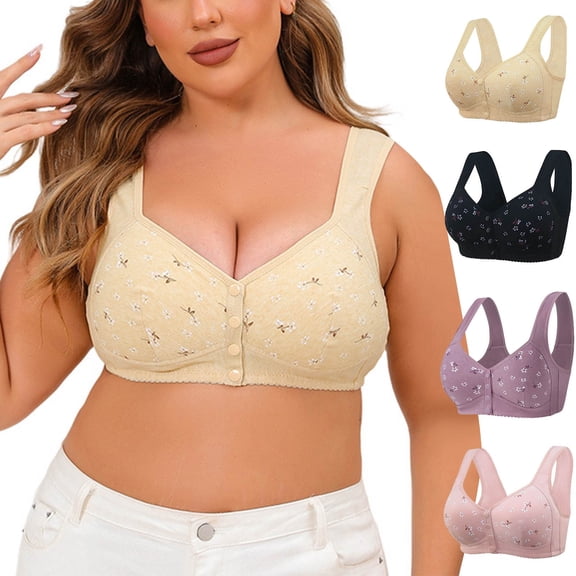 COMVALUE Daisy Bras for Older Women Plus Size Front Closure No Underwire Push Up Bra Comfy Supportive Snap Everyday Bras for Senior (Light Pink, 56)