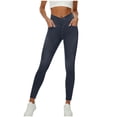 thumbnail image 2 of Stretchy Elastic Waist Faux Denim for Women Fashion Solid Color Elastic Waist Pockets Length Pants False Jeans Women's Breathable Comfortable Everyday Trousers, 2 of 5