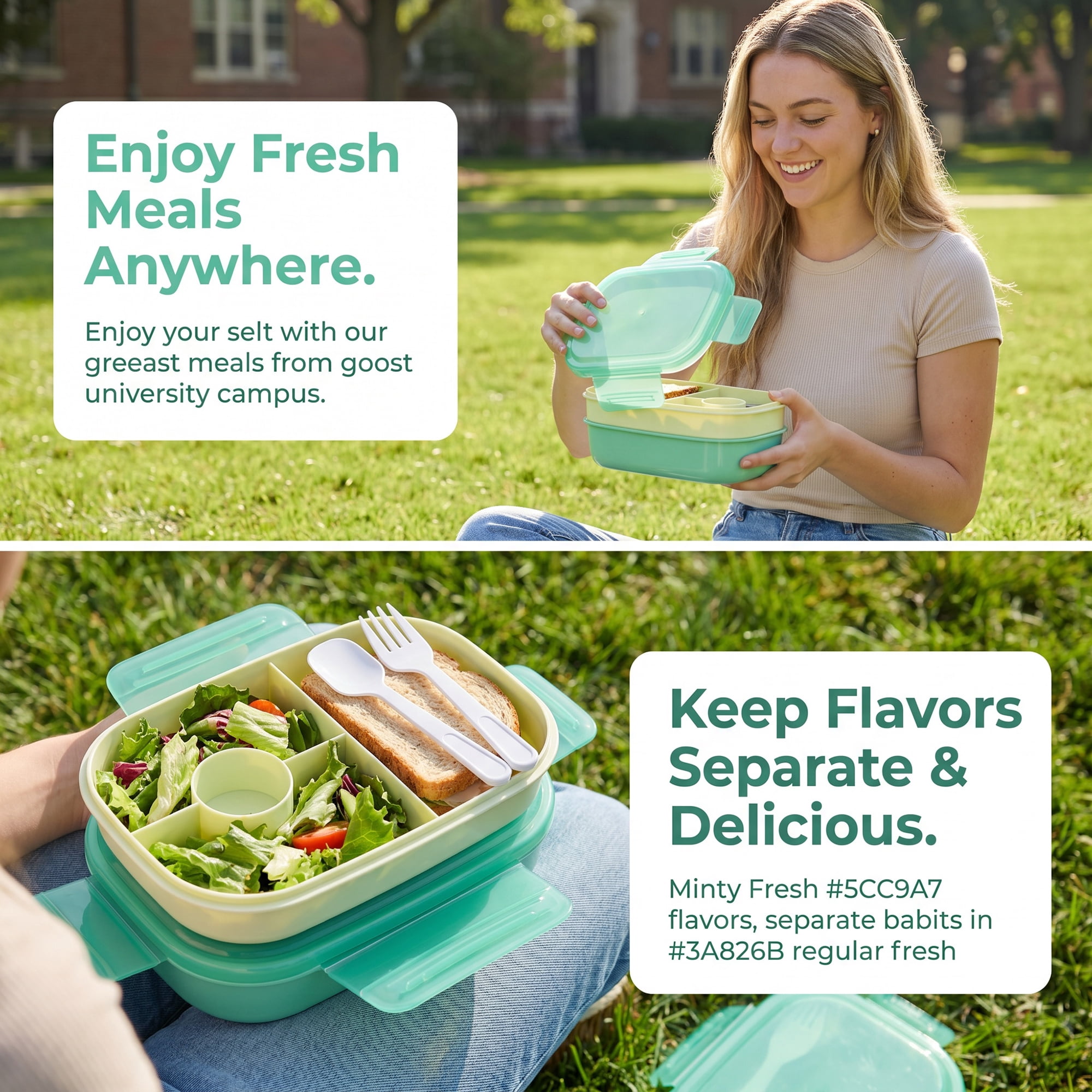Unique Bargains Multi-Layer Leak-Proof Meal Lunch Bento Box Green & Yellow