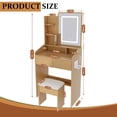 thumbnail image 3 of Wooden Vanity Table with LED Mirror, Power Outlet and Hairdryer Holder, Compact Dressing Desk with Drawers, Shelf & Padded Stool for Small Bedrooms, 3 of 14