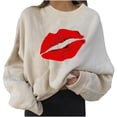 thumbnail image 2 of Under $15 POROPL Women Sweatshirt Plus Size Long Sleeve Crew Neck Sweatshirt Printed Pullover Tops Beige L, 2 of 4