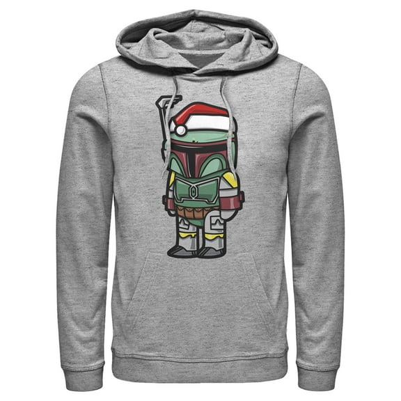 Men's Star Wars Boba Fett Santa Hat Cartoon Pull Over Hoodie Athletic Heather Large