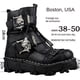 thumbnail image 4 of Botas de trabajo de cuero genuino para hombre, botas de combate militares, botas de moda Punk con calavera gótica, botas de motocicleta 50 Vintage, 4 of 5