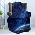 thumbnail image 4 of Space Soft Flannel Fleece Blanket, Earth at Night from Deep Atmosphere Vibrant Milky Way Starfield Ecliptic Scene Print, Cozy Plush for Indoor and Outdoor Use, 60" x 80", Dark Blue, by Ambesonne, 4 of 5