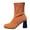 Brown, variant on Beige Ladies Chunky Heel Booties Knitted Upper Solid Color Elastic Mid Calf Casual Winter Footwear