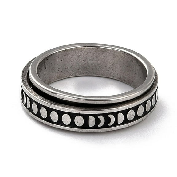 Non-Tarnish 203 Stainless Steel Rotating Spinner Fidget Band Rings for Anxiety Stress Relief Stainless Steel Color Moon Phase Pattern Size 6 3/4(17.1mm) 6mm