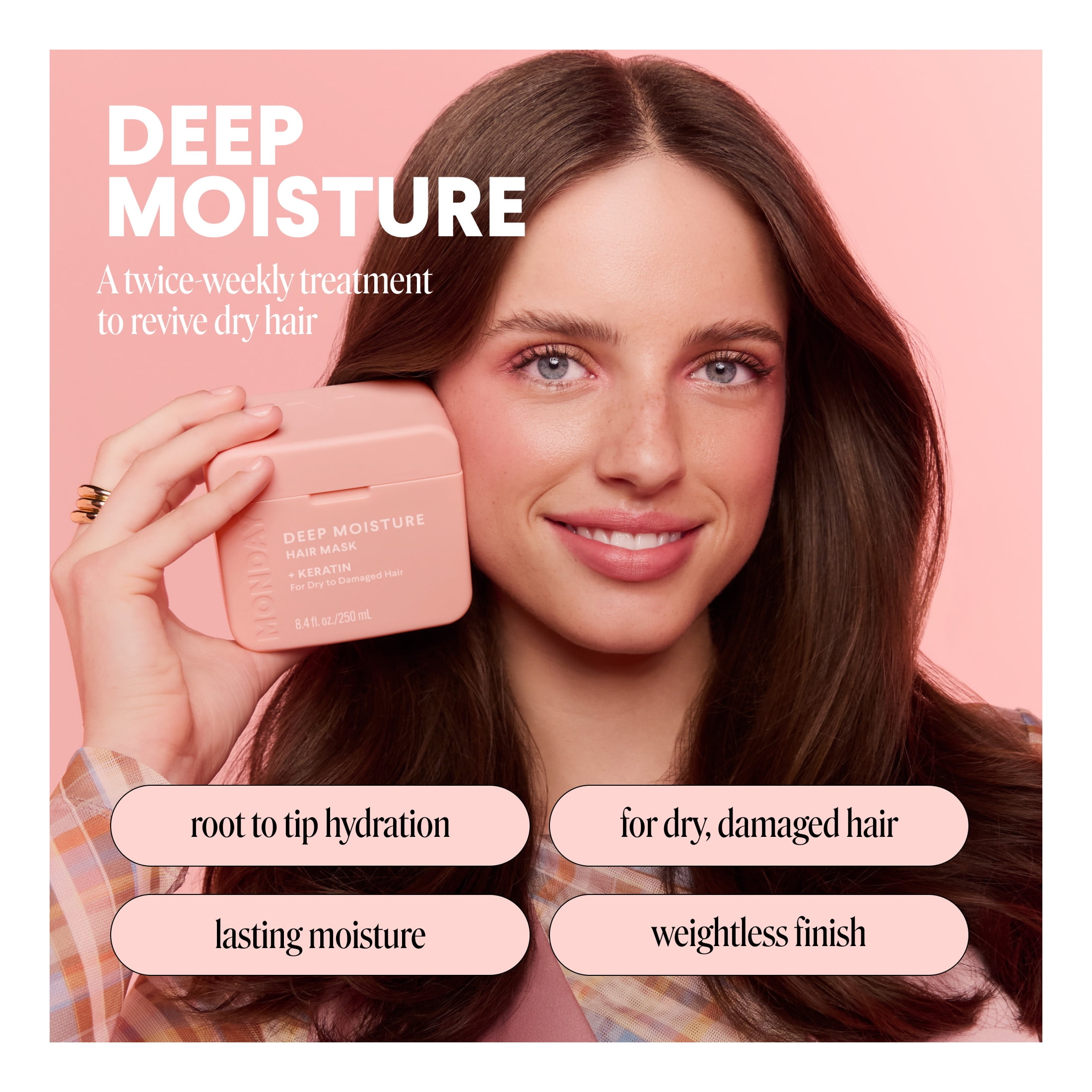 MONDAY Haircare Deep Moisture Hair Mask, Strength Dry Damaged Hair, Keratin Shea Butter 8.4 fl oz