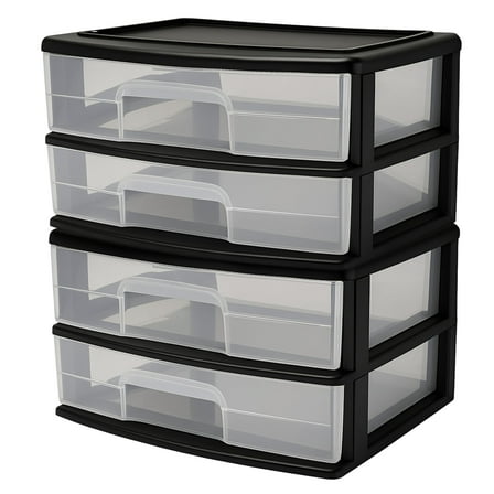 Open Box Homz Plastic 2 Drawer Wide Storage Cart, Black w/ Clear Drawer, 2pk