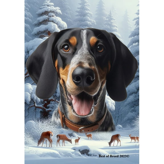 Blue Tick Coonhound - Best of Breed Winter Wonderland Garden Flag 12" x 17"