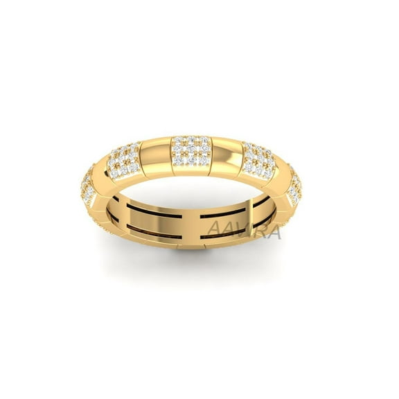 Pave Diamond Ring Band, 14K Yellow Gold Plated Wedding Jewelry for Women