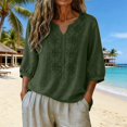 thumbnail image 6 of Pxiakgy Cotton Linen Shirts for Women Summer Tshirts Retro Embroidered 3/4 Sleeve Boho Tops Summer Spring Blouses Dressy Casual Blouses Mexican Shirts Loose Tunics Top Elbow Sleeve Cotton Linen Tops, 6 of 6