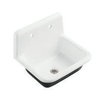 Kingston Brass Petra Galley KGCLWS221878 Cast Iron Single Bowl Wall Mount Utility Sink with Drain, White/Brushed Nickel