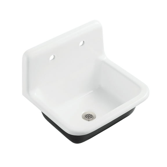 Kingston Brass Petra Galley KGCLWS221878 Cast Iron Single Bowl Wall Mount Utility Sink with Drain, White/Brushed Nickel