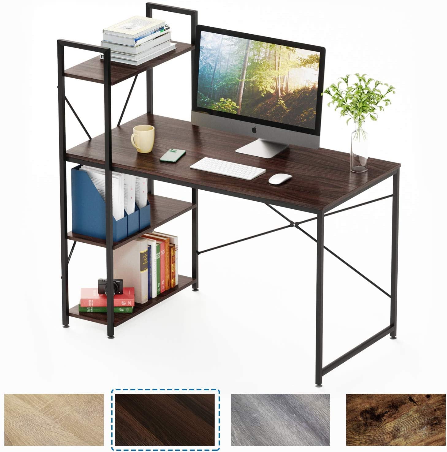 Bestier Computer Desk with Shelves, Writing Desk with Storage Bookshelf  Reversible Study Table Office Corner Desk with Shelves Home Office Desk  with Bookshelf, Easy Assembly (47 Inch, Brown) - Walmart.com