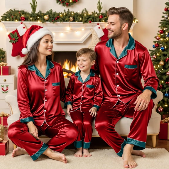 UAYOTSE Family Christmas Pajamas Matching Sets 2025 Silk Satin Plus Size Casual Matching Sets for Family,Sizes Kids 5-6 Years