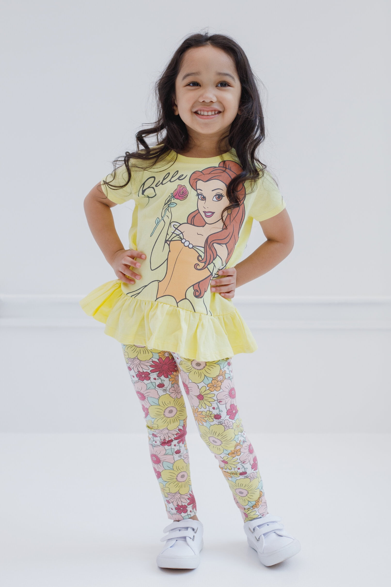 Disney Beauty and the Beast Little Girls' 2-Piece Tee and Leggings Set Belle Yellow Floral