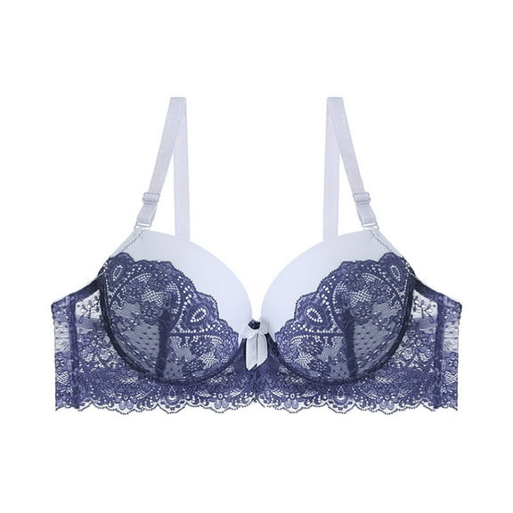 Bigersell Women Push-Up Bras Clearance V-Neck Mesh Floral Lace Bras Wire-Free Bra Bralettes Lightly Lined Padded Ladies Bras Everyday Underwear Sports Bras T-Shirt Bra Style B-7 Blue XL