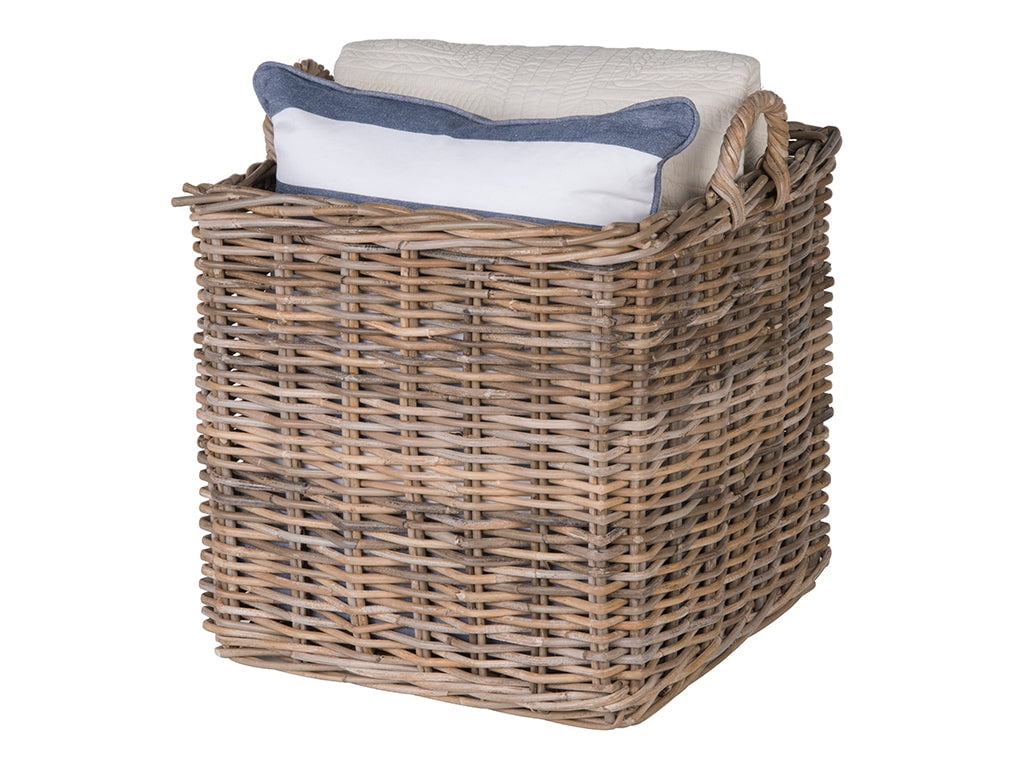 Kouboo Square Rattan Basket, Decorative Storage Basket and Planter, Living Room, Blankets, Laundry Basket, Linens