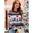 thumbnail image 5 of Suéter de punto navideño para mujer, otoño e invierno, nuevo, cuello redondo, manga larga, estampado, moda, informal, jersey de punto, top femenino, 5 of 5
