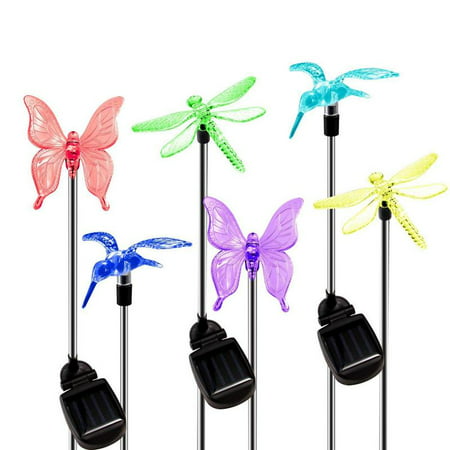 Solar Garden Stake Lights Outdoor, Color Changing Solar Powered LED Lights, Decorative Waterproof Night Lights for Patio, Lawn, Backyard 6 Pack (Butterfly, Dragonfly,