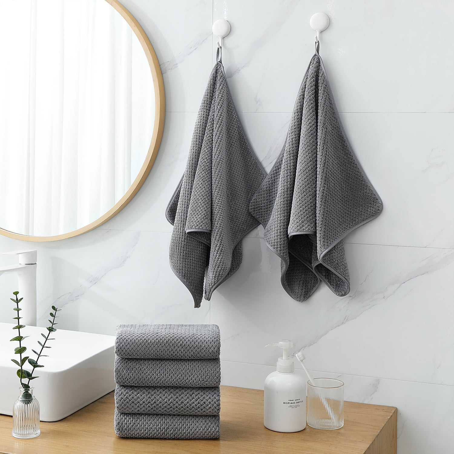 Smuge 12 Pack Hand Towels Set, 16 x 31 in Ultra Soft Microfiber Quick Dry Hand Shower Towels for Bathroom-Dark Gray